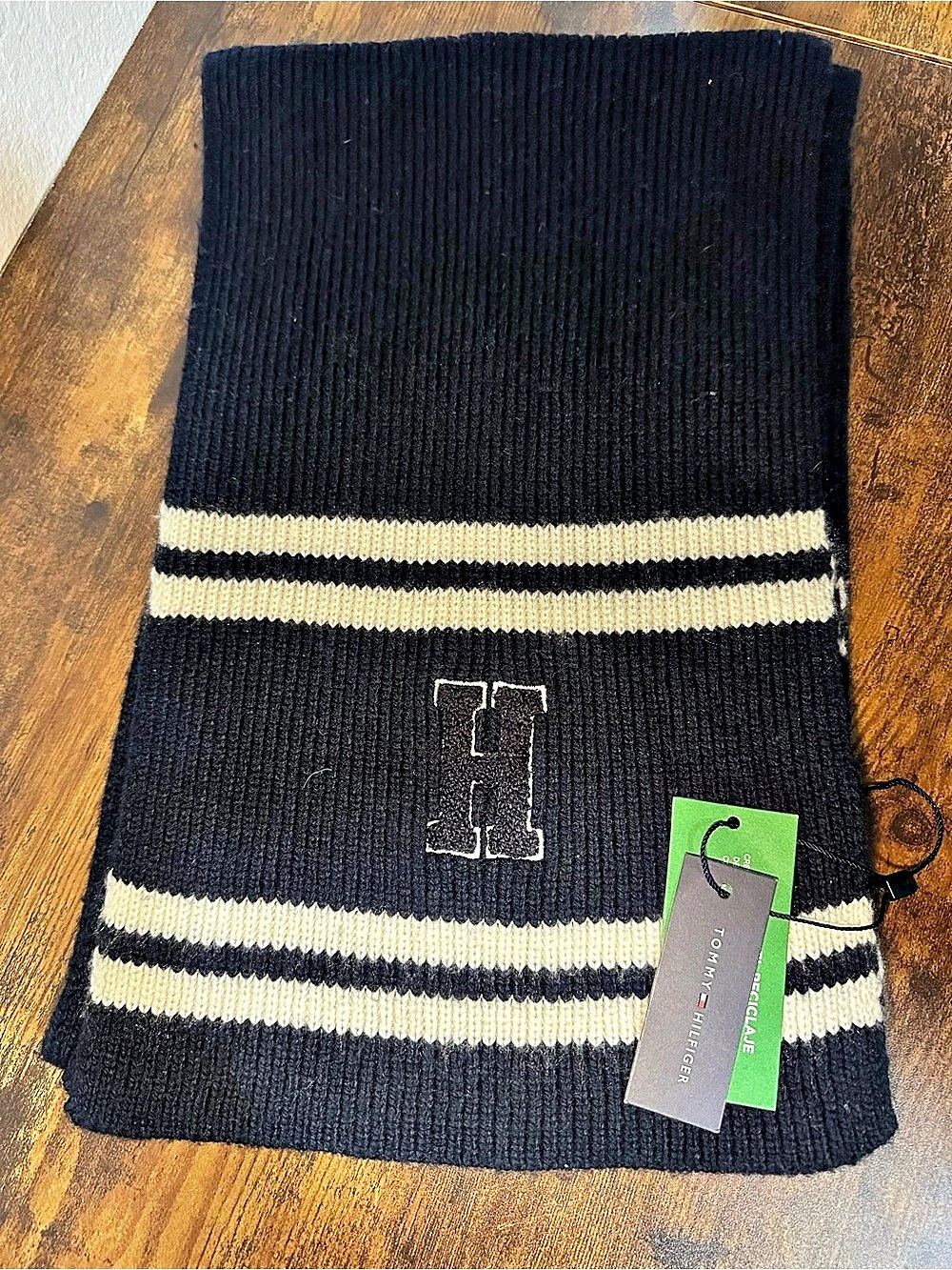 Tommy Hilfiger Varsity H Patch Rib Scarf Black & White